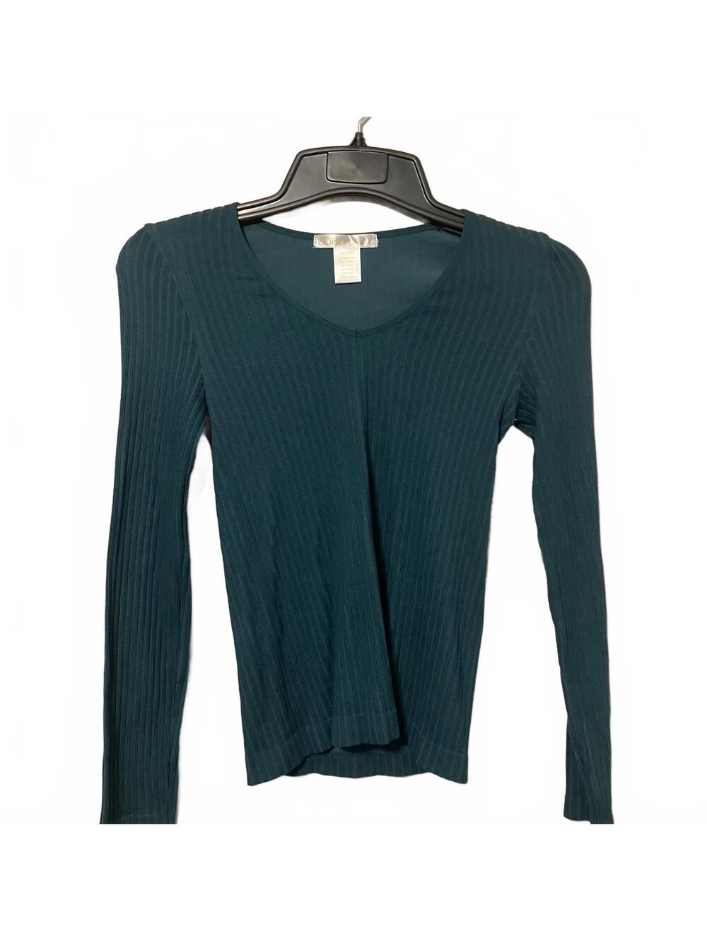 Soho Lady Green Downtown Cottagecore Ribbed Long Sleeve Women's Small Top-New